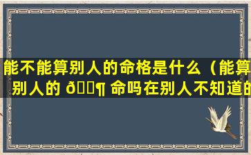 能不能算别人的命格是什么（能算别人的 🐶 命吗在别人不知道的情况下）